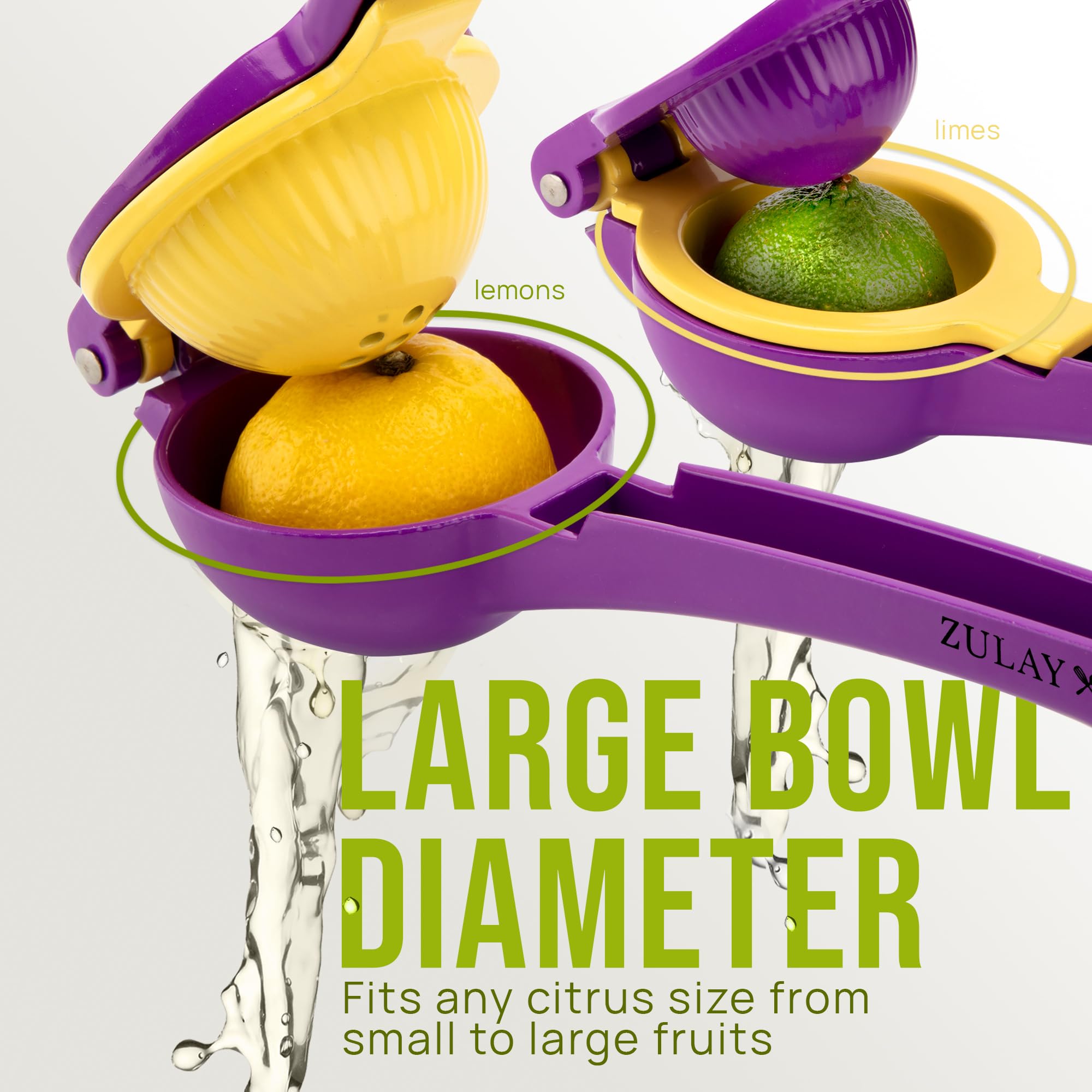 Zulay Kitchen Metal 2-in-1 Lemon Squeezer - Sturdy Max Extraction Hand Juicer Lemon Squeezer Gets Every Last Drop - Easy to Clean Manual Citrus Juicer - Easy-Use Lemon Juicer Squeezer - Yellow/Green
