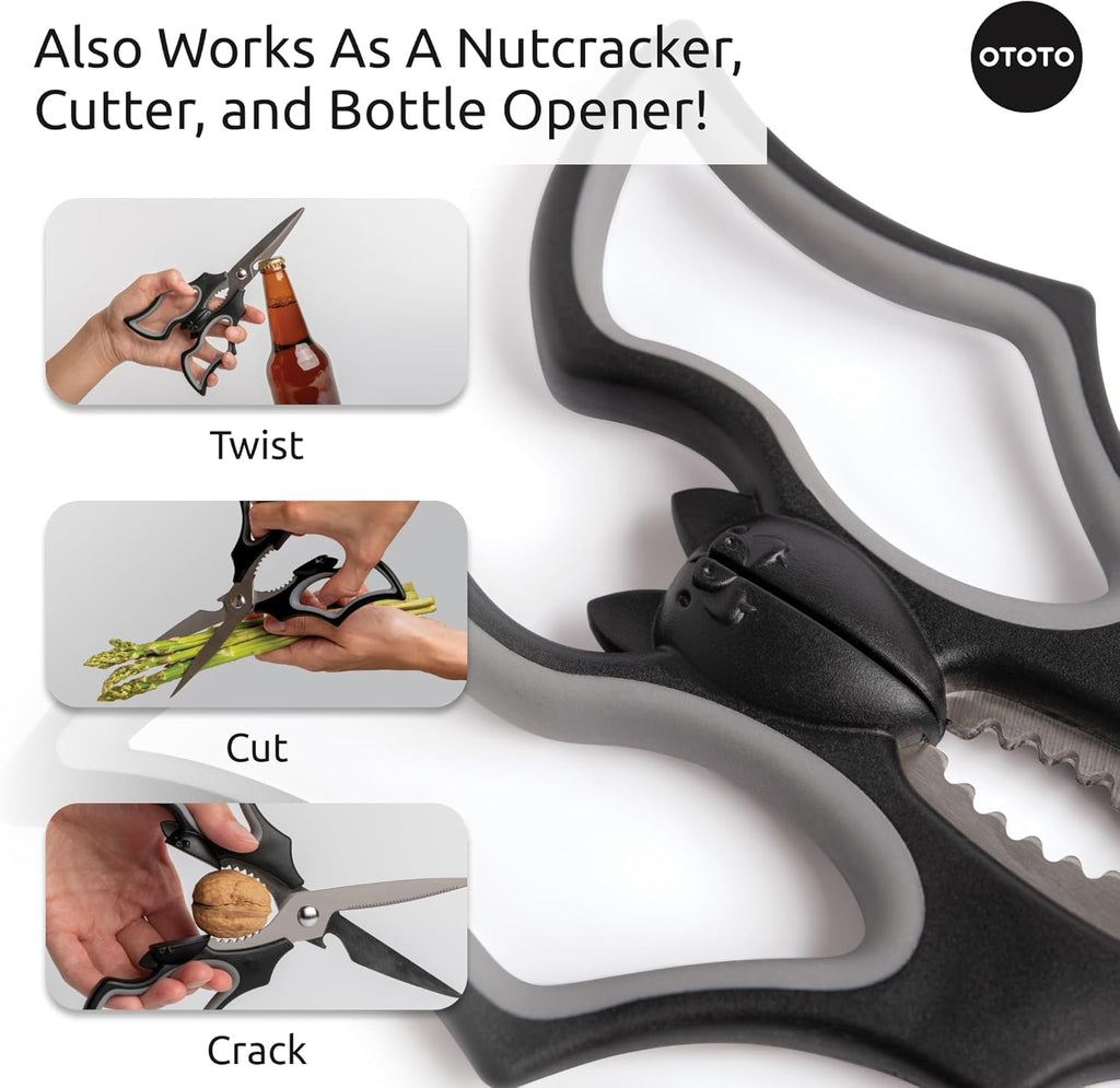 OTOTO Elizabat Kitchen Scissors - Halloween Goth Cute Bat Kitchen Shears, Gothic Scissors Utensils - Spooky Bats Halloween Gifts, Cute Gadgets, Kitchen Gadgets