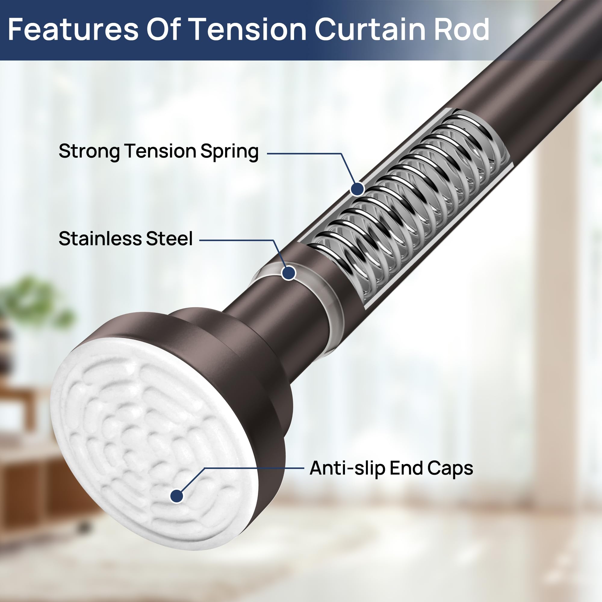 ENJOYBASICS 2 Pack Adjustable Spring Tension Curtain Rods 32 to 66 Inches, Stainless Steel Matte Black Shower Rod No Drilling for Window, Bathroom, Closet, Room Divider, 7/8" Diameter