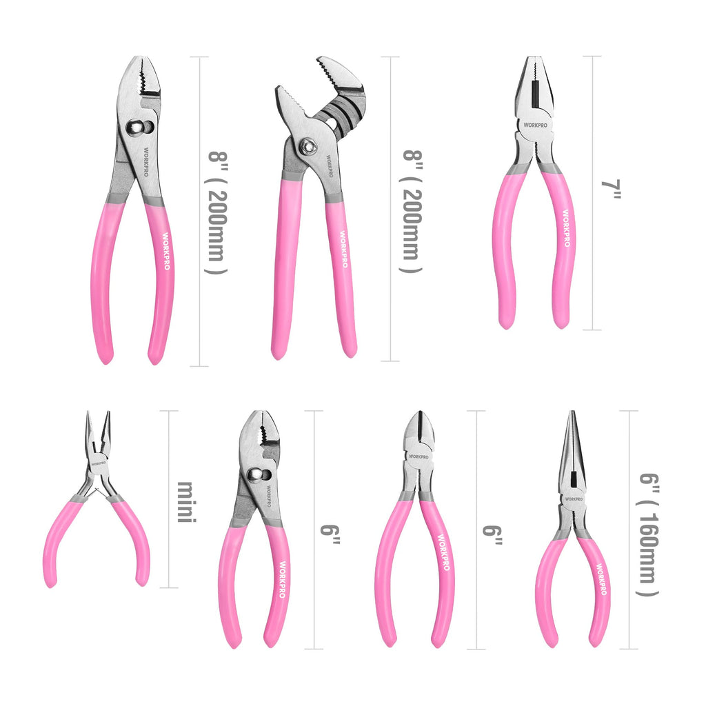 7-piece WORKPRO Pliers Set with Groove Joint, Long Nose, Slip Joint, Linesman, and Diagonal Pliers for DIY & Home Use