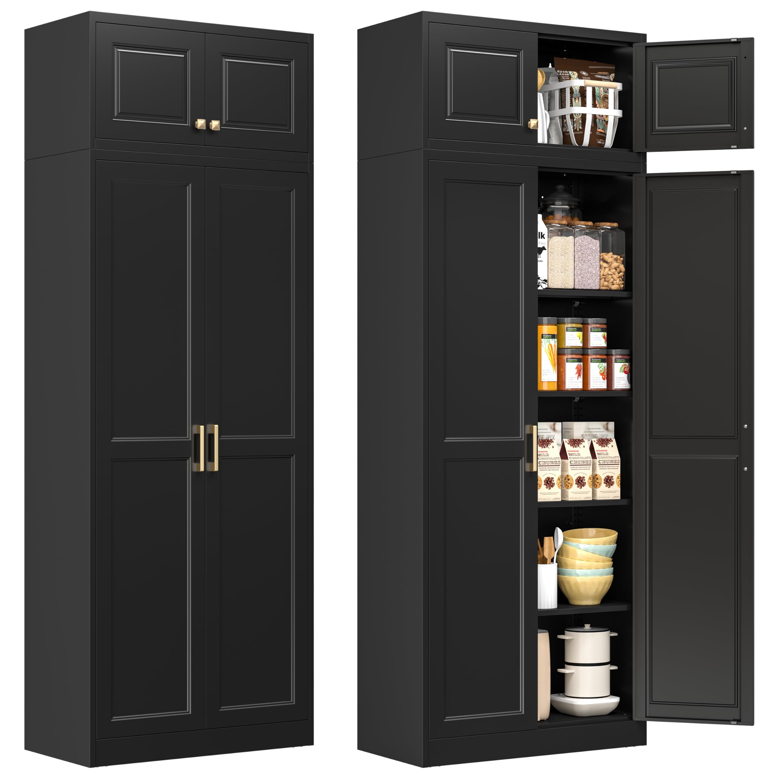 Polup White Kitchen Pantry Cabinet, 71 Inch Tall Metal Storage Cabinet with Doors and Shelves, Pantry Cabinets for Kitchen Storage, Freestanding Cupboard for Living, Dining Room, Assemble Required