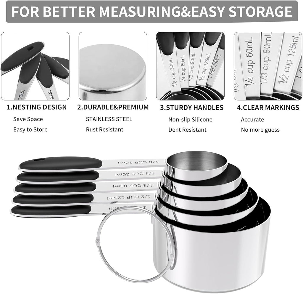 TILUCK Measuring Cups and Spoons Set, Stainless Steel, Kitchen Utensils for Cooking and Baking (10)