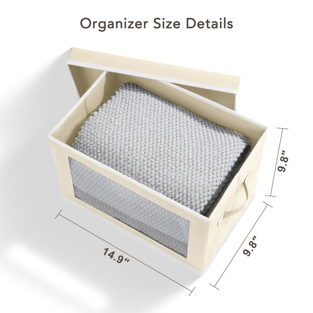 Homsorout Storage Bins with Lids - Fabric Closet Storage Bins with Window, Collapsible Baskets for Shelves 4 Pack, Home Decorative Boxes for Clothes, Closet, Office, Grey