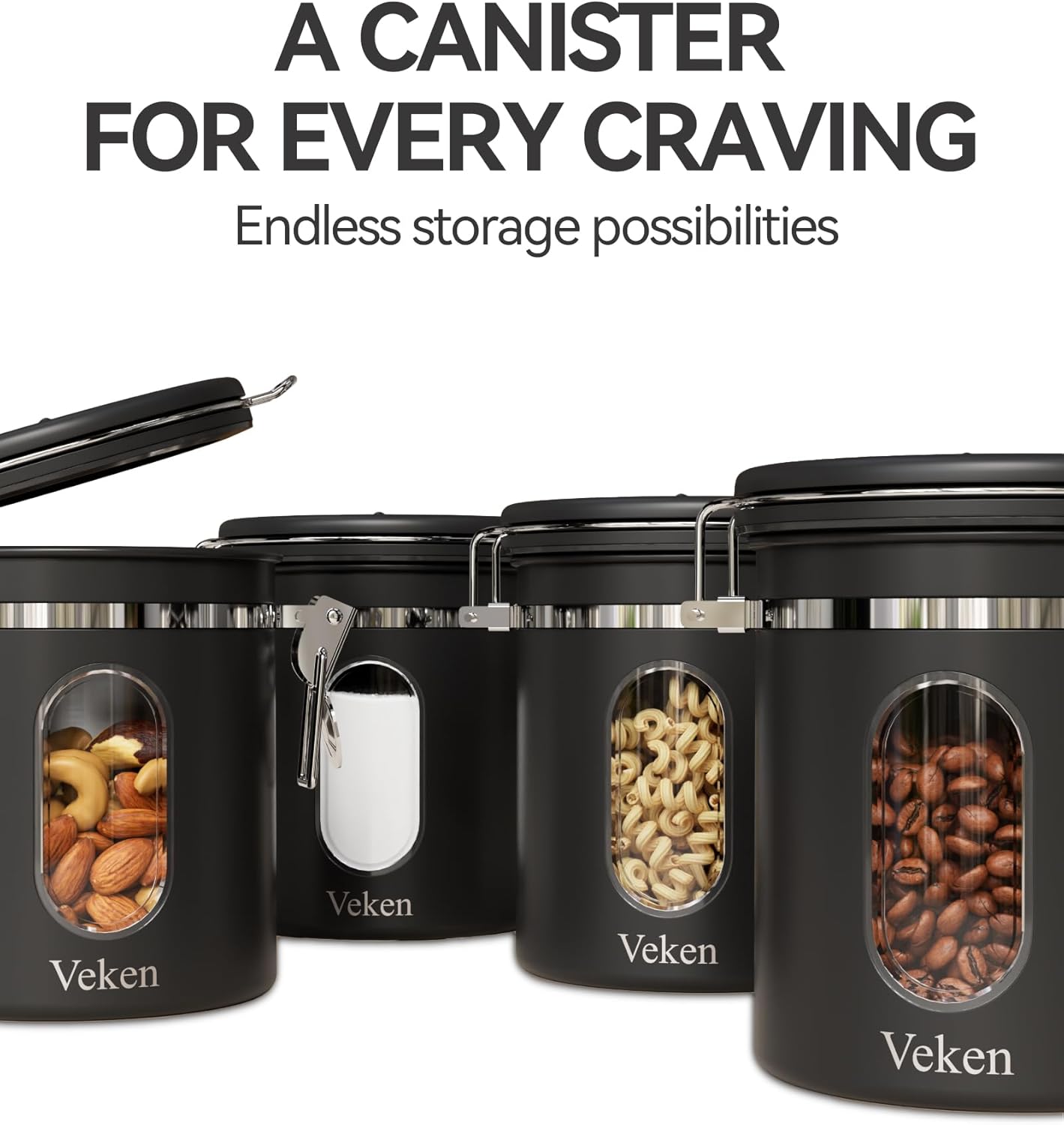 Veken Coffee Canister with Window,Airtight Stainless Steel Kitchen Food Storage Container, Date Tracker & Scoop for Grounds Coffee, Beans, Tea,Flour,Cereal,Sugar,22OZ,Copper