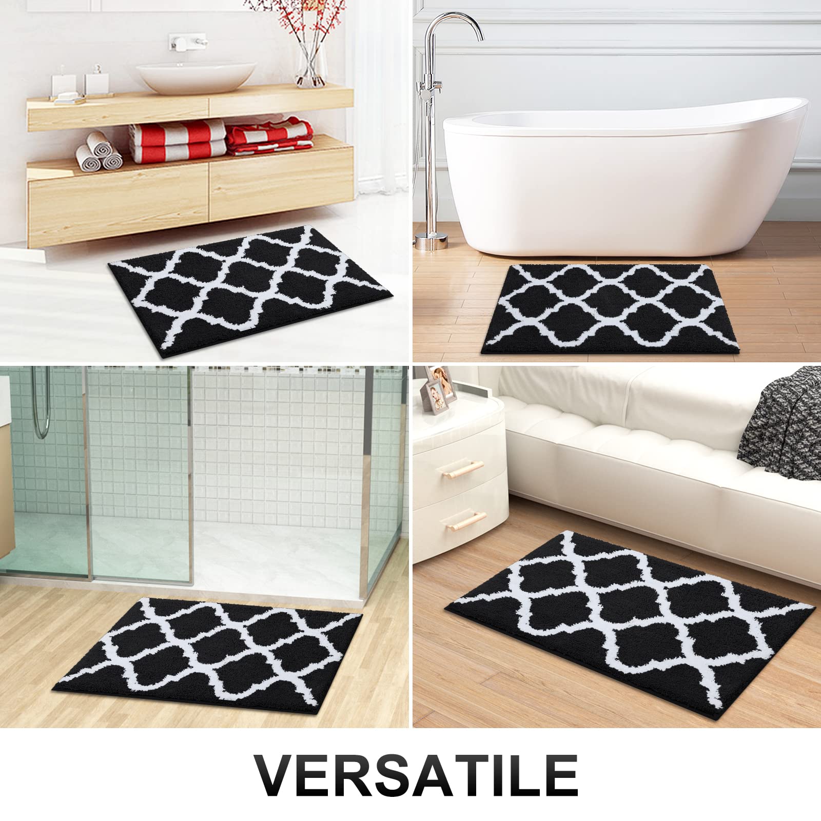 OLANLY Bathroom Rugs 24x16, Soft and Absorbent Microfiber Bath Rugs, Non-Slip Shaggy Shower Carpet, Machine Wash Dry, Bath Mats for Bathroom Floor, Tub and Shower, Grey