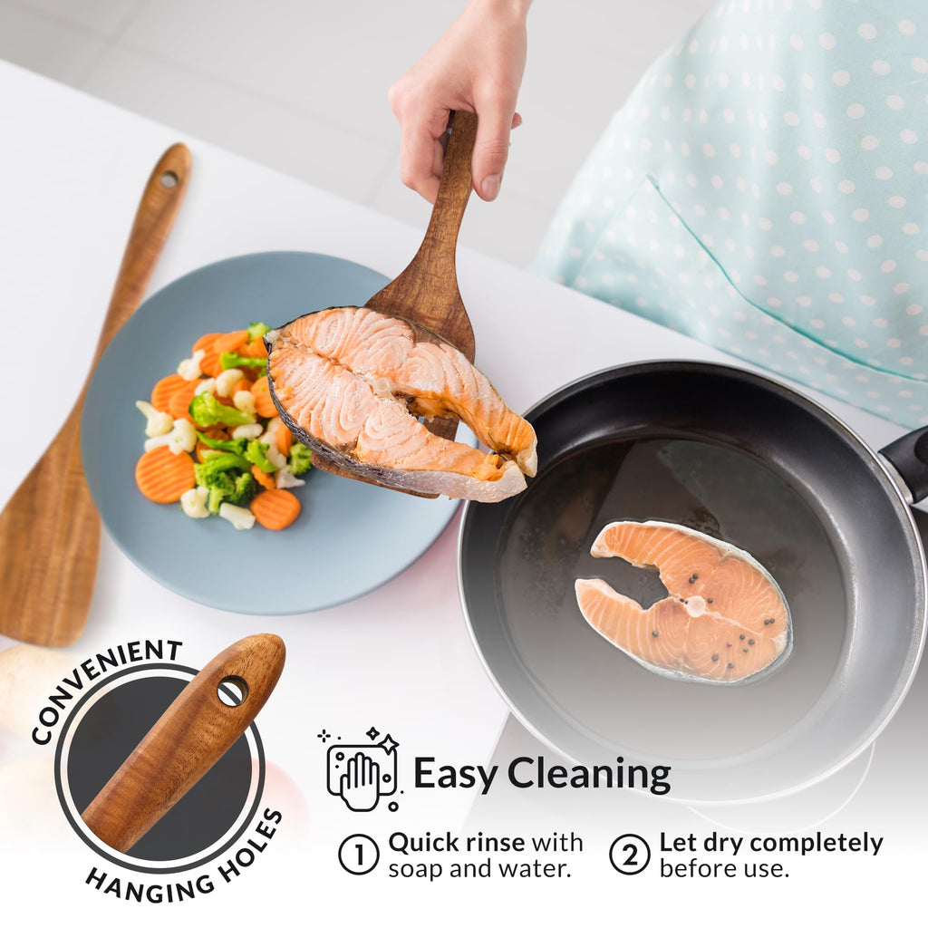 Zulay Kitchen 6 Piece Wooden Spoons for Cooking – Natural Teak Wooden Utensil Set, Easy to Clean, Durable, Smooth with Comfort Grip - Non Toxic Wooden Cooking Utensil Sets