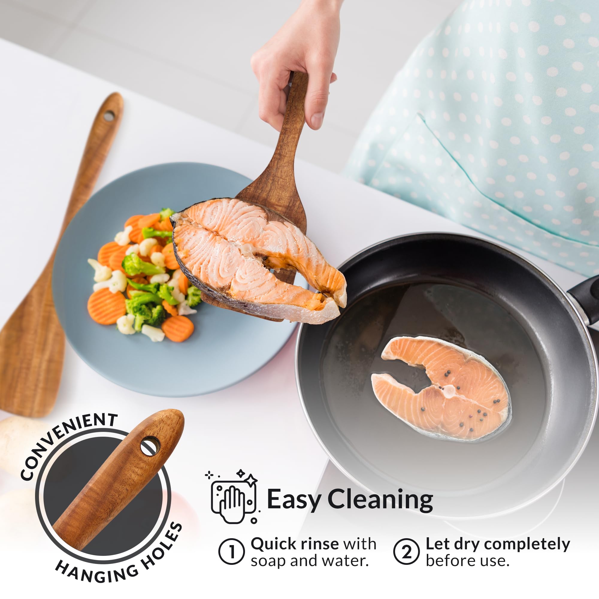 Zulay Kitchen 6 Piece Wooden Spoons for Cooking – Natural Teak Wooden Utensil Set, Easy to Clean, Durable, Smooth with Comfort Grip - Non Toxic Wooden Cooking Utensil Sets