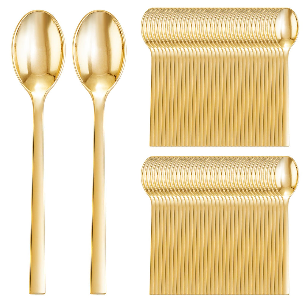 DaYammi 100Pcs Gold Plastic Spoons, Disposable Silverware, plastic Cutlery Heavy Duty Disposable Flatware Dinnerware Perfect for Dinner Parties, Gold disposable Spoons for Party Wedding Dinner