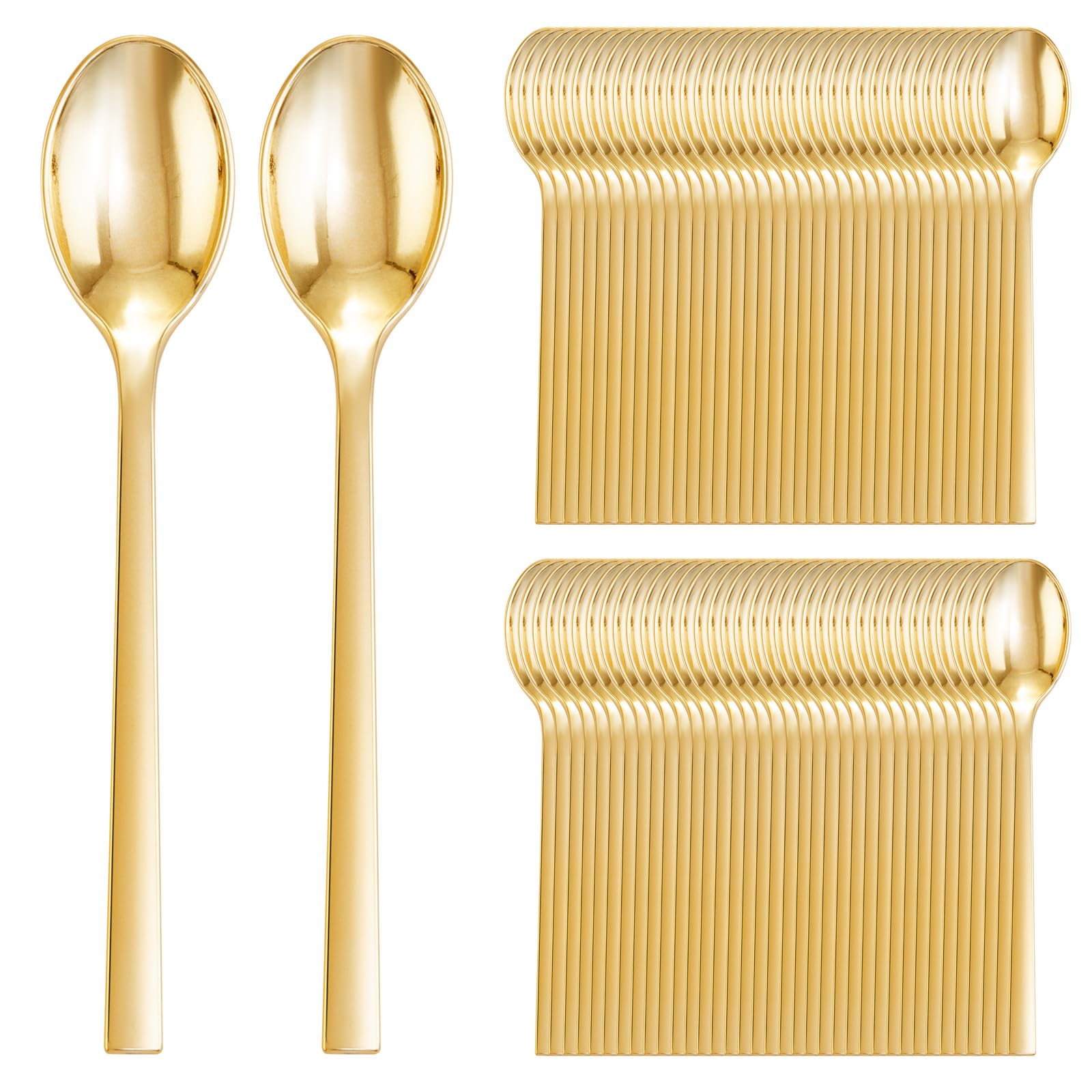 DaYammi 100Pcs Gold Plastic Spoons, Disposable Silverware, plastic Cutlery Heavy Duty Disposable Flatware Dinnerware Perfect for Dinner Parties, Gold disposable Spoons for Party Wedding Dinner