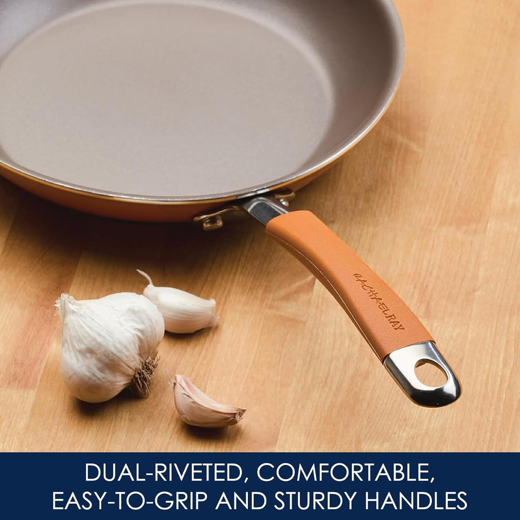 Rachael Ray - 16802 Rachael Ray Cucina Nonstick Cookware Pots and Pans Set, 12 Piece, Sea Salt Gray