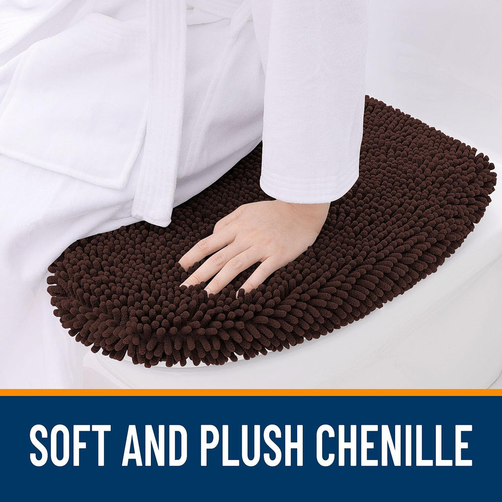 OLANLY Soft Chenille Bathroom Toilet Lid Cover, Machine Washable Seat Covers, 17.5x15, Stays in Place Rubber Backing, Fits Most Round, Elongated and Oblong Lids, Accessories Decor, Gray