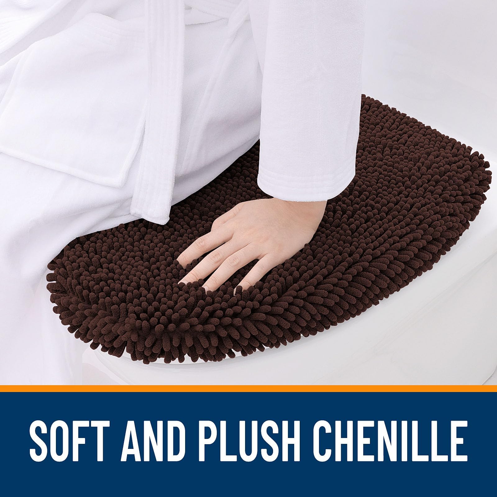 OLANLY Soft Chenille Bathroom Toilet Lid Cover, Machine Washable Seat Covers, 17.5x15, Stays in Place Rubber Backing, Fits Most Round, Elongated and Oblong Lids, Accessories Decor, Gray