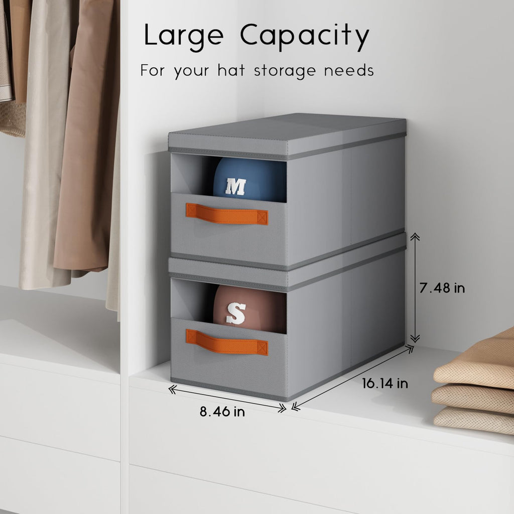 Homsorout Hat Organizer for Baseball Caps - 3 Pack Stackable Foldable Protective Lids Hat Storage Box with Clear Window Baseball cap organizer for Closet, Bedroom, Rv, Grey