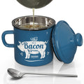 PGYARD Mini Bacon Grease Container With Strainer - 15OZ Enamel Grease Saver, Farmhouse Bacon Grease Keeper For Kitchen Fat Storage, Dishwasher Safe-Red