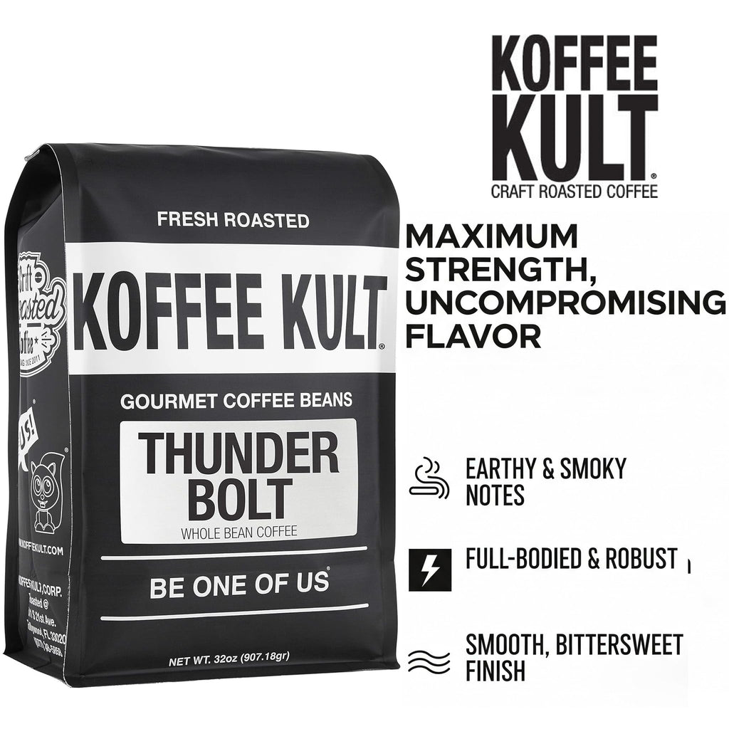 Koffee Kult Dark Roast Whole Bean Coffee - Small Batch 100% Arabica Gourmet Blend, Smooth and Well Balanced Artisan Roasted in 32oz Resealable Package