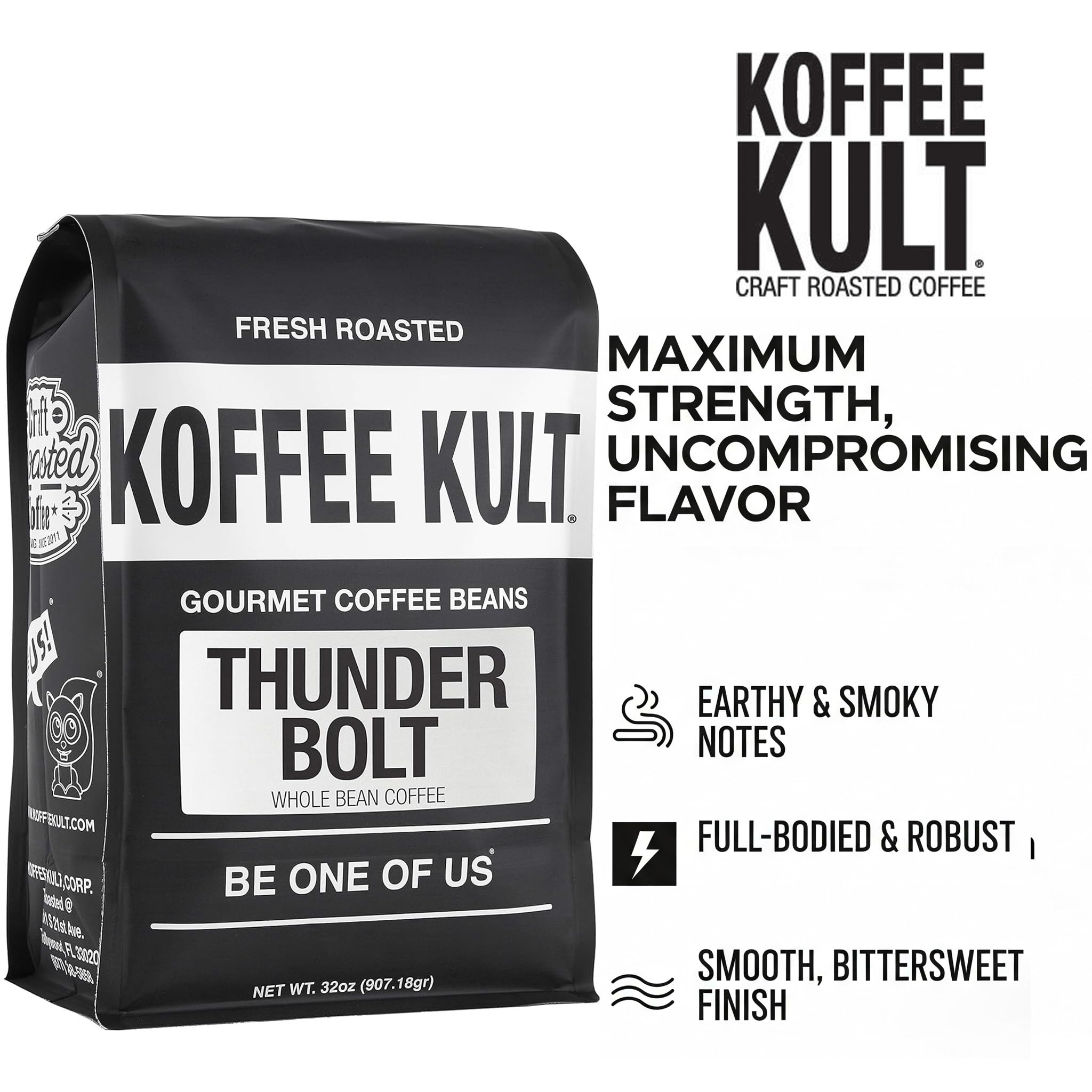 Koffee Kult Dark Roast Whole Bean Coffee - Small Batch 100% Arabica Gourmet Blend, Smooth and Well Balanced Artisan Roasted in 32oz Resealable Package