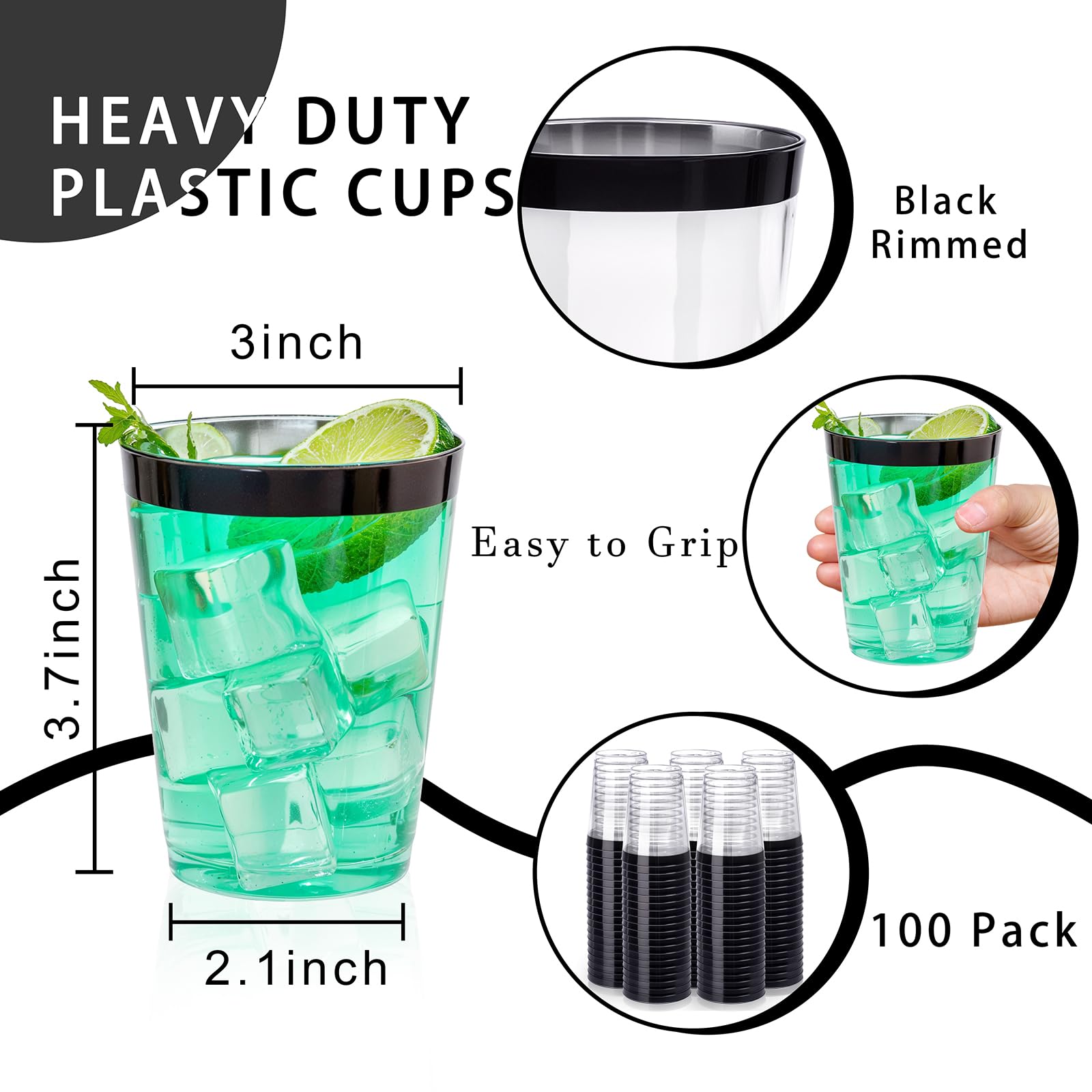 DaYammi 200 Pack Gold Plastic Cups 10 Oz Clear Cup Gold Rimmed Disposable Wine Glasses Fancy Disposable Party Cups Tumblers Drinking Cup Plastic Cocktail Glasses gold disposable cups for Party Wedding