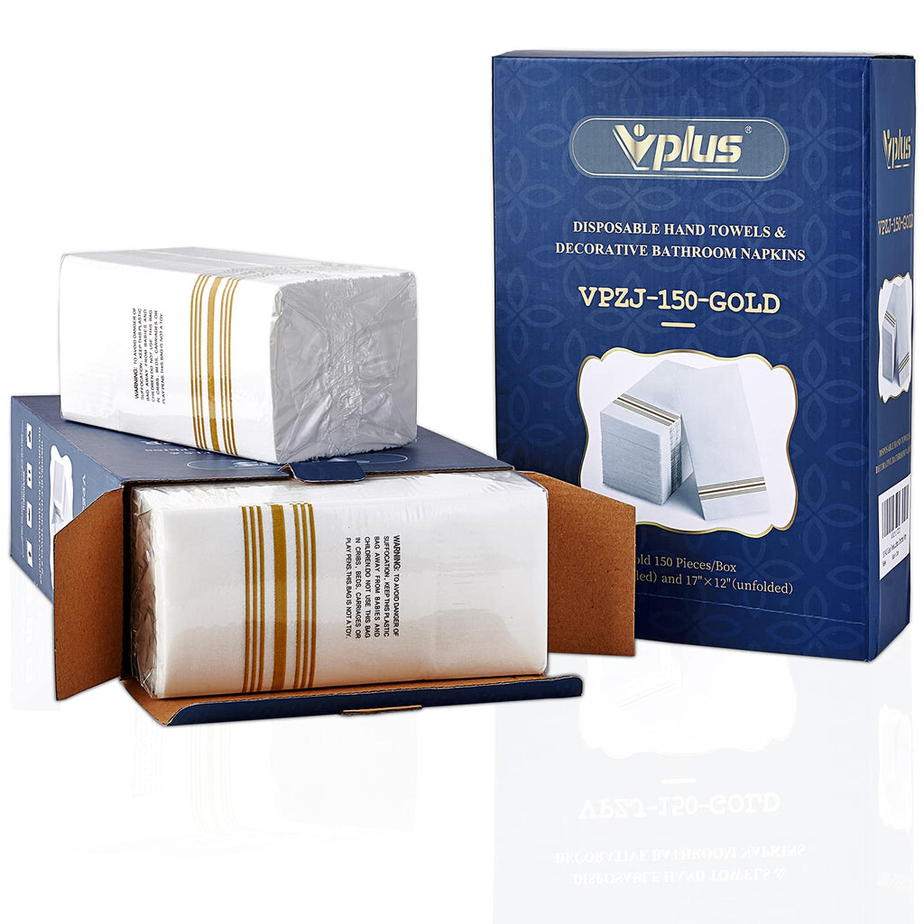 Vplus 150 PACK Guest Towels Disposable Bathroom, Decorative Bathroom Napkins, Soft, and Absorbent Disposable Paper Hand Towel for Dinners, Kitchen, Parties, Weddings, Christmas Party