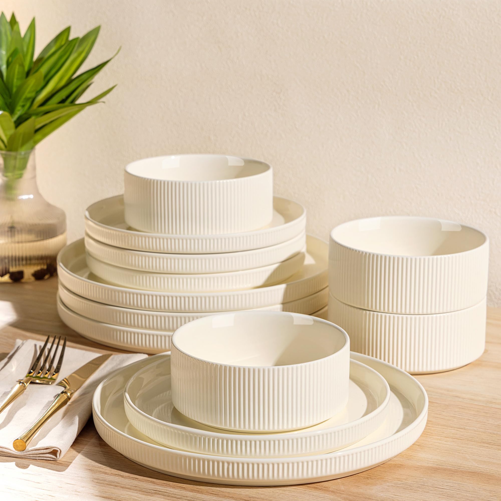 TheTerra Ceramic Dinnerware Sets for 4, 12 Pieces Porcelain Lightweight Speckled Plates and Bowls Sets, Scratch Resistant Dish Set, Oven & Microwave & Dishwasher Safe