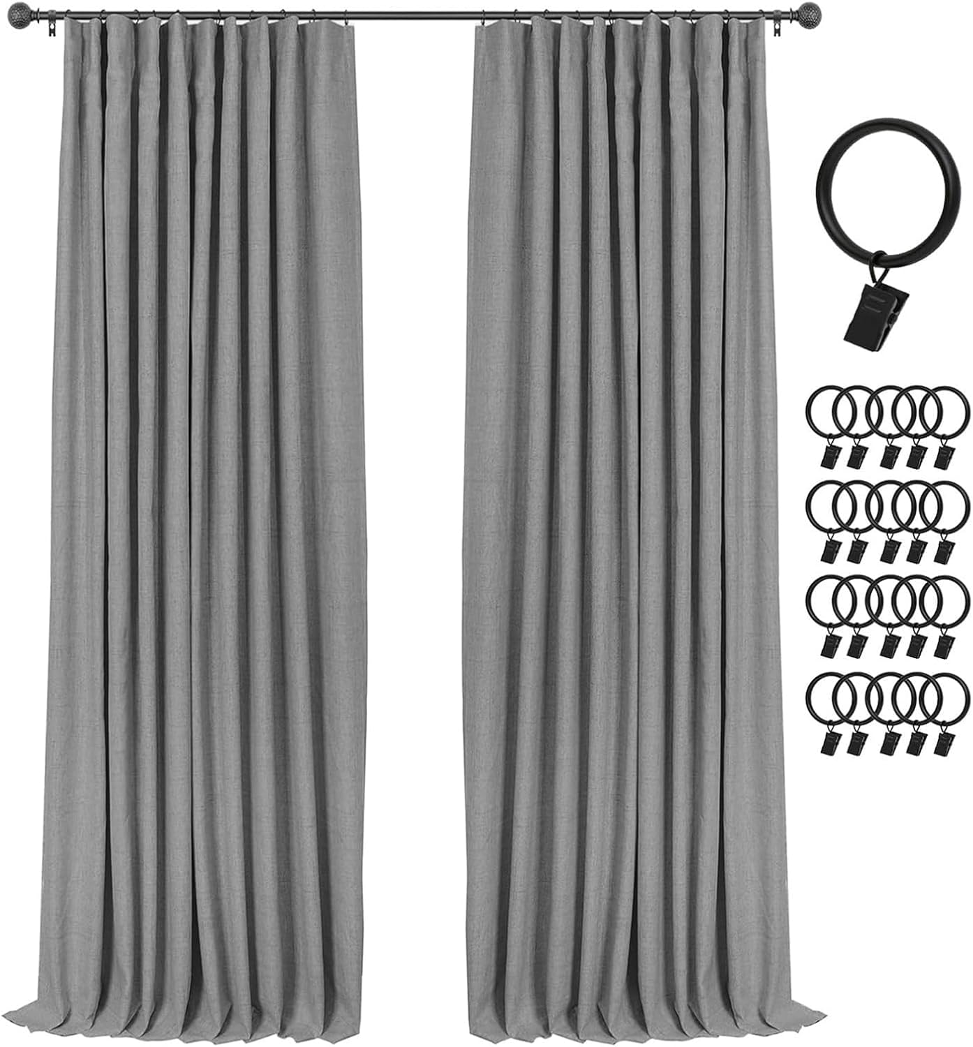 INOVADAY 100% Blackout Curtains for Bedroom, Black Out Curtains 84 Inch Long, Clip Rings Linen Blackout Drapes, Thermal Insulated Room Darkening for Living Room, 2 Panels - Beige,W50xL84