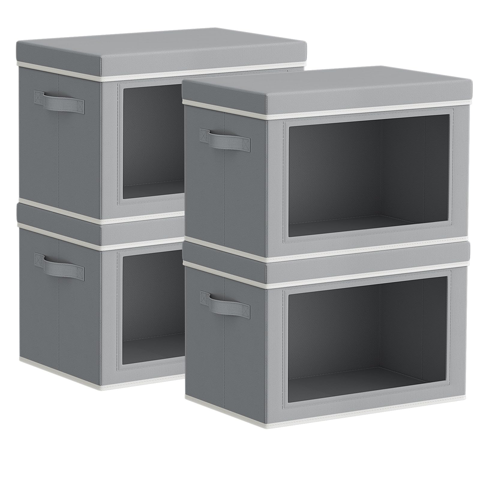Homsorout Storage Bins with Lids - Fabric Closet Storage Bins with Window, Collapsible Baskets for Shelves 4 Pack, Home Decorative Boxes for Clothes, Closet, Office, Grey