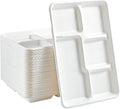Vplus 100% Compostable 5 Compartment Paper Plates, 100 Pack, 12.5 x 8.6 inch Disposable School Lunch Trays, Eco-Friendly Bagasse Plates for Buffet, and Party