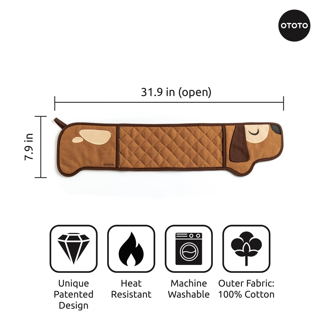OTOTO Hot-Dog Double Oven Mitts Cute Funny - Gifts for Dog Lovers, Dachshund Themed Gifts, Heat Resistant, Kitchen Gadgets (Brown)