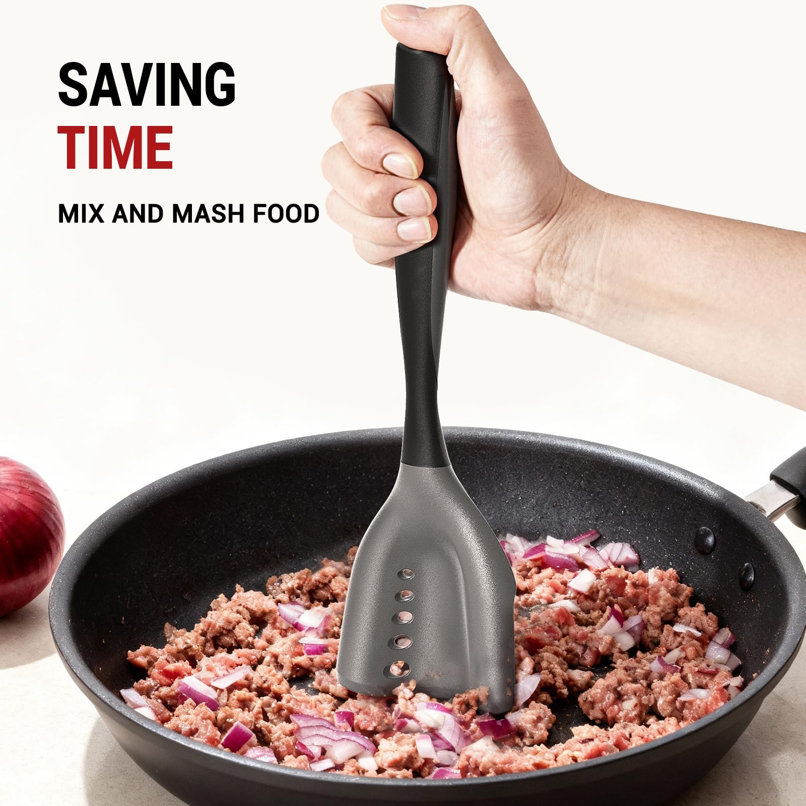 Mincing Spatula Meat Chopper, Hamburger Grinder, Premium Heat Resistant Smasher for Ground Beef, Potato Mix Tool, Meat & Poultry Tenderizers-Black
