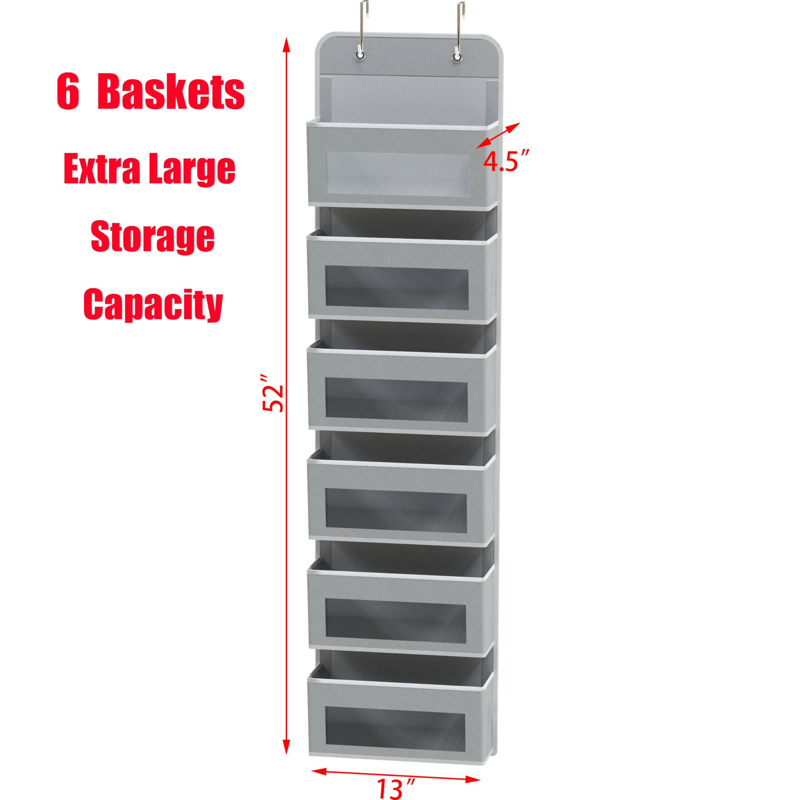 Simple Houseware 6 Clear Window Pocket Over Closet Door Storage Hanging Organizer for Bedroom, Bathroom, Pantry, Beige