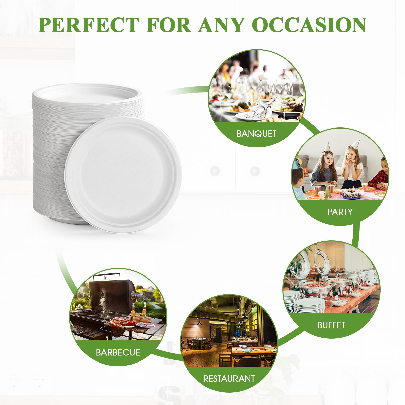 Vplus 150 Pack Compostable Disposable Paper Plates 10.25 inch Super Strong Paper Plates 100% Bagasse Natural Biodegradable Eco-Friendly Sugarcane(white)