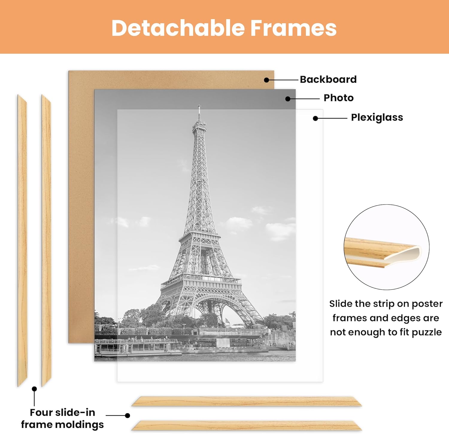 upsimples 16x20 Picture Frame Natural 3 Pack, Scratch-Proof Poster Frames 16 x 20 for Photo Gallery - Slide-In Strips, Horizontal or Vertical Wall Mounting