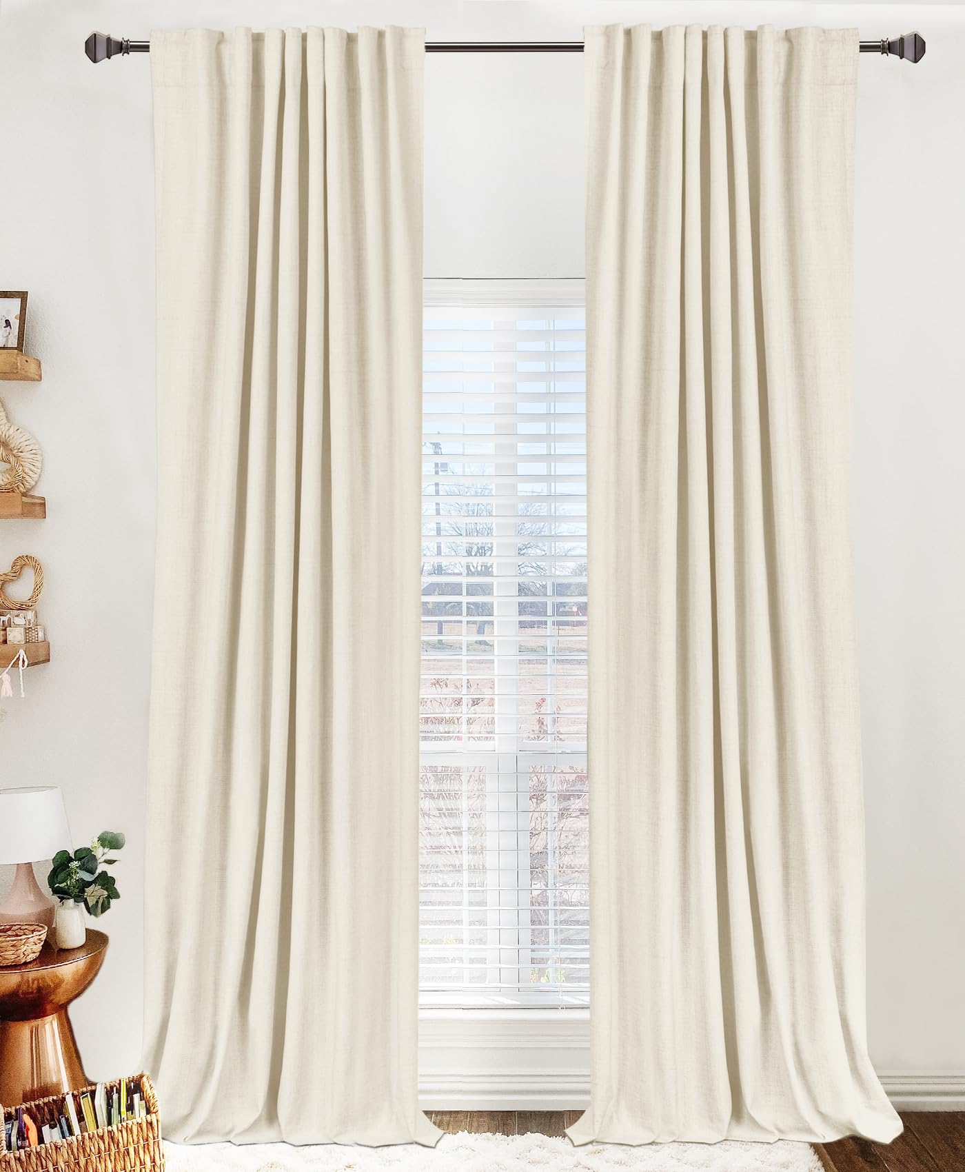 100% Blackout Shield Linen Blackout Curtains for Bedroom 84 Inches Long, Back Tab/Rod Pocket Living Room Drapes, Thermal Insulated Blackout Curtains 2 Panels Set, 50" W x 84" L, Cream