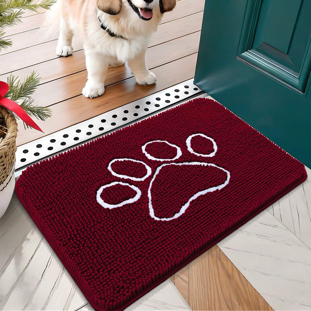OLANLY Dog Door Mat for Muddy Paws 30x20, Absorbs Moisture and Dirt, Absorbent Non-Slip Washable Doormat, Quick Dry Chenille Mud Mat for Dogs, Entry Indoor Entryway Carpet for Inside Floor, Grey