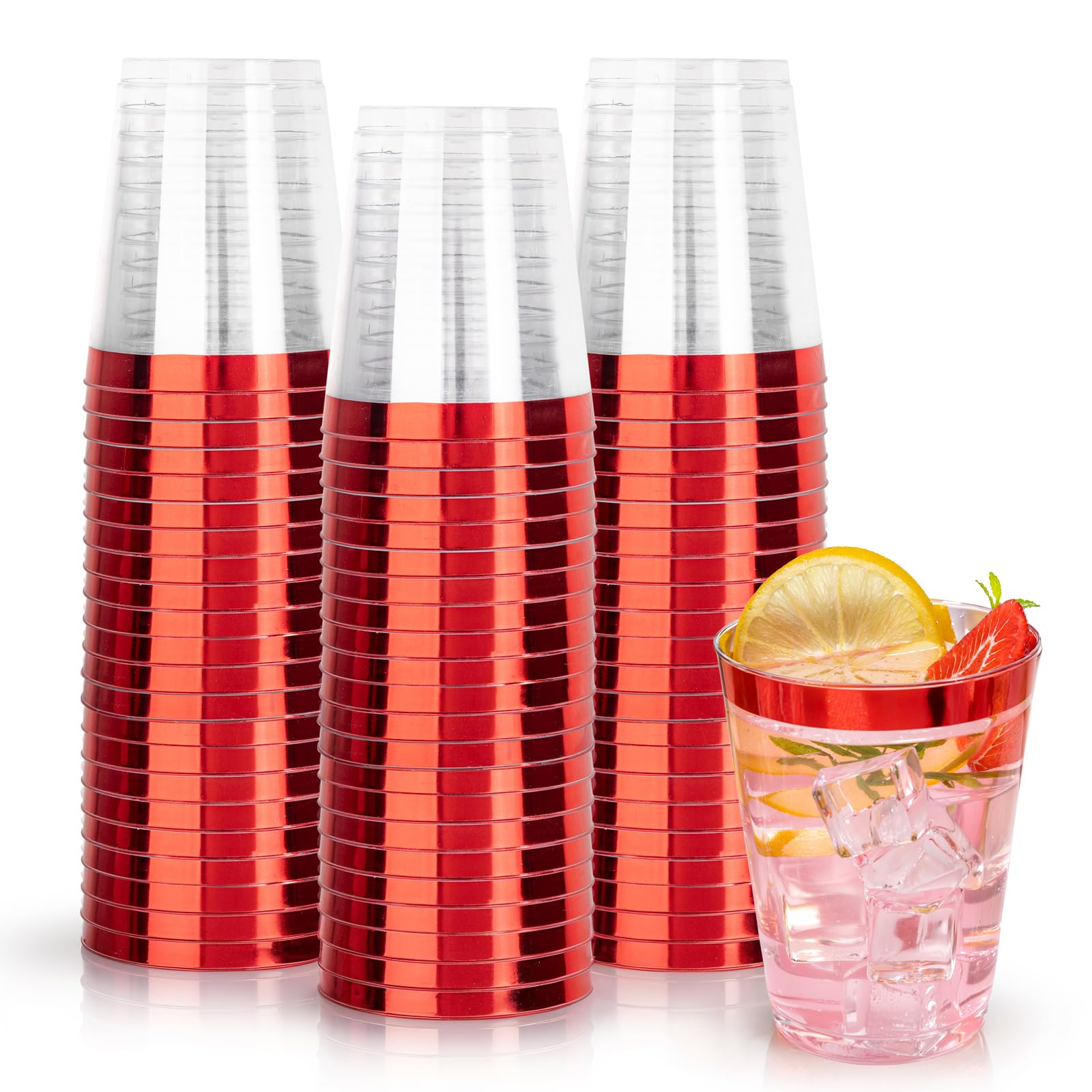 DaYammi 200 Pack Gold Plastic Cups 10 Oz Clear Cup Gold Rimmed Disposable Wine Glasses Fancy Disposable Party Cups Tumblers Drinking Cup Plastic Cocktail Glasses gold disposable cups for Party Wedding
