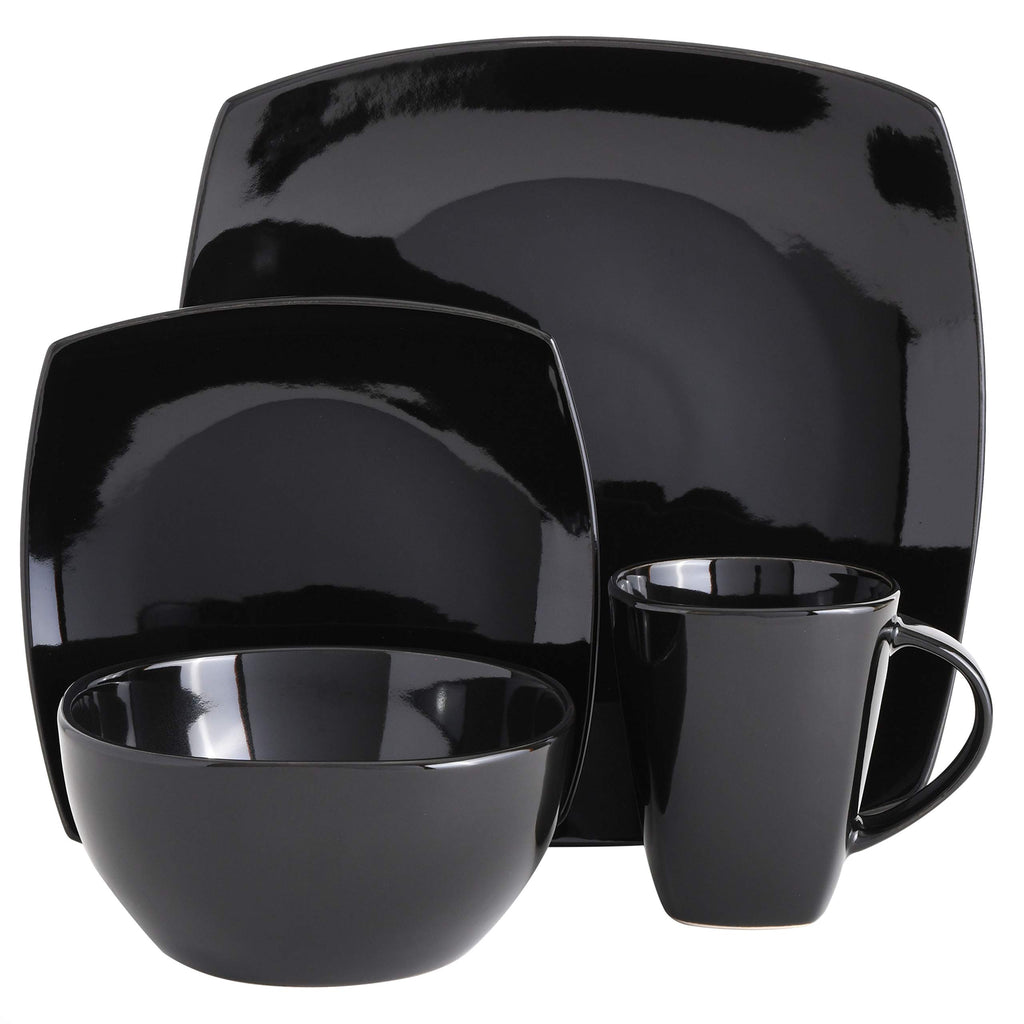 Gibson Elite Soho Lounge Square 16-Piece Dinnerware Set, Service for 4, Reactive Glaze Stoneware Plates and Bowls, Modern Dishes, Microwave & Dishwasher Safe – Red and Black