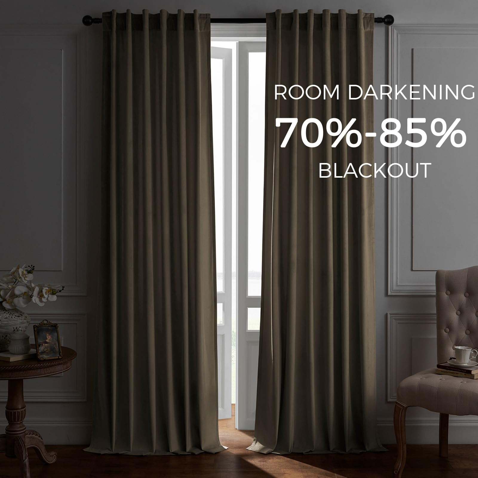 Topfinel Olive Green Velvet Curtains 84 Inches Long for Living Room,Blackout Thermal Insulated Curtains for Bedroom,Back Tab Modern Window Treatment for Living Room,52x84 Inch Length,Olive Green