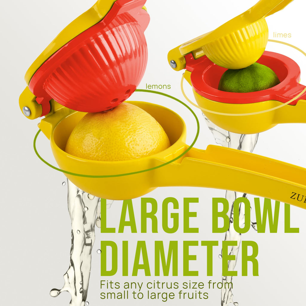 Zulay Kitchen Metal 2-in-1 Lemon Squeezer - Sturdy Max Extraction Hand Juicer Lemon Squeezer Gets Every Last Drop - Easy to Clean Manual Citrus Juicer - Easy-Use Lemon Juicer Squeezer - Yellow/Green