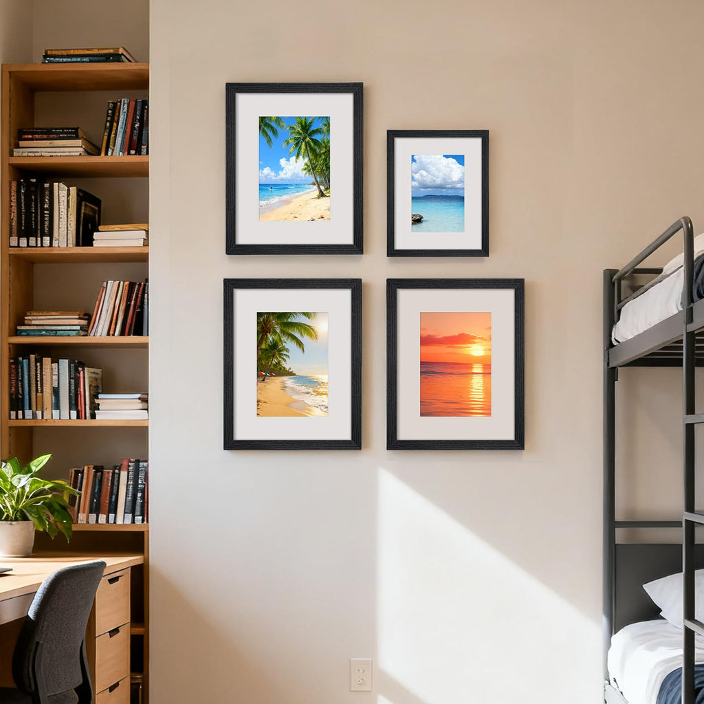 upsimples 8x10 Picture Frame, Lightweight Thin Frame for Prints, Display 5x7 with Mat or 8x10 Without, Easy Wall Hanging, Black 2 Pack