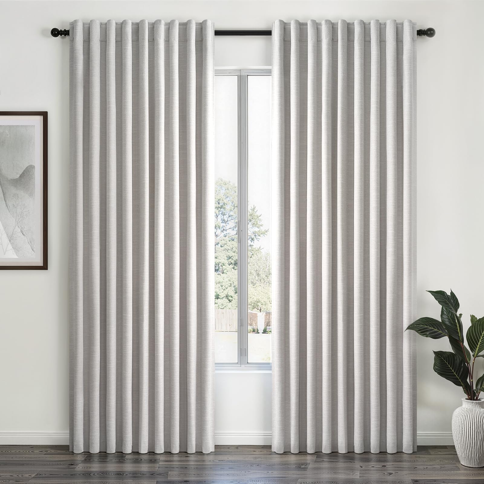 Topfinel Cream Linen Blackout Curtains 84 Inch Long for Bedroom Living Room, Ivory Pinch Pleat Back Tab Full Blackout Drapes Farmhouse Boho Curtains for Window, White Neutral Curtains 52" X 84" 7 FT