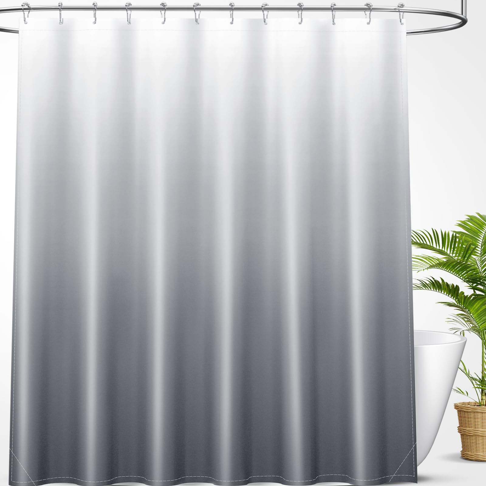 OLANLY Luxury Black and Grey Ombre Shower Curtain Sets with 12 Hooks, Waterproof and Washable Decorative Shower Curtains for Bathroom, 72x72 Inches