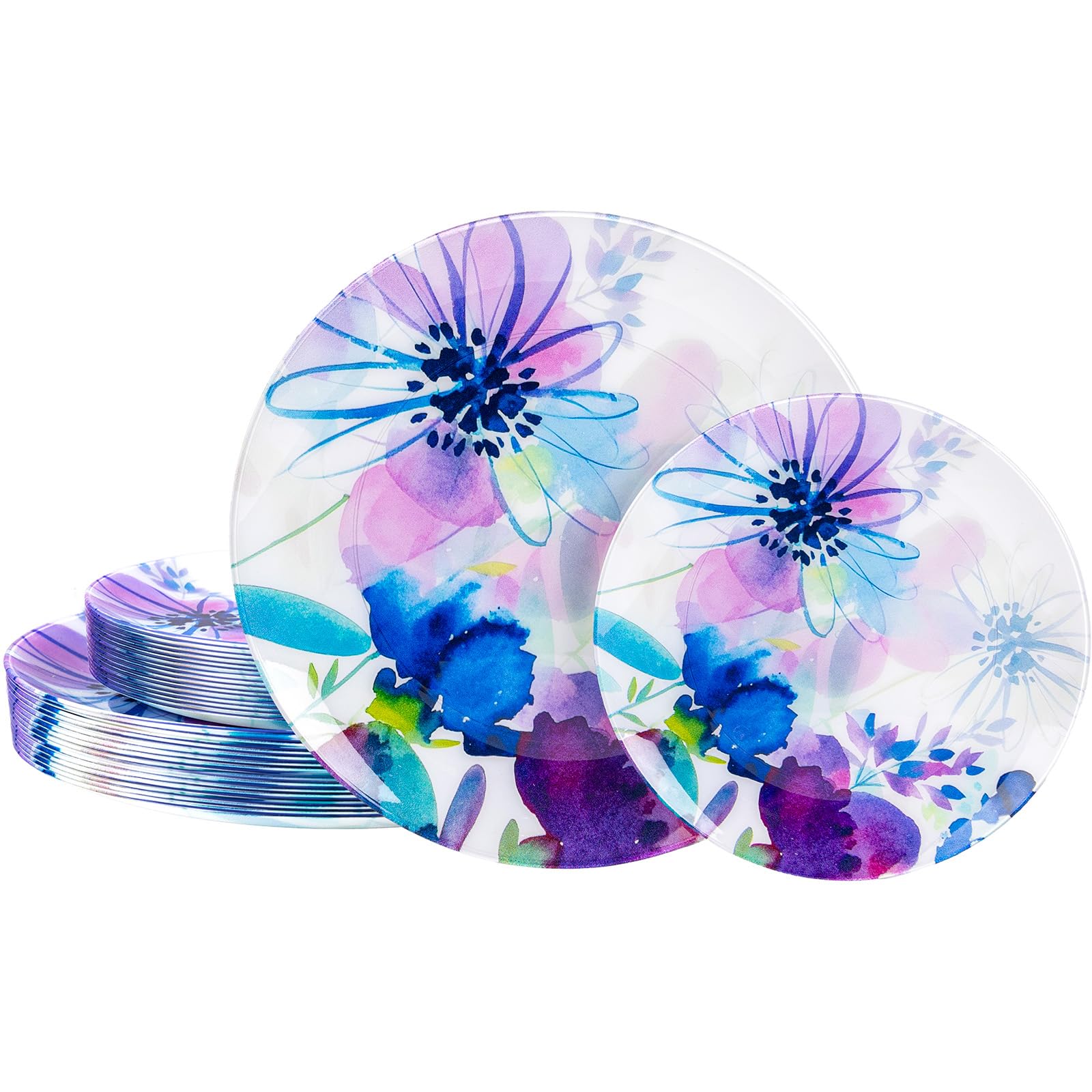 DaYammi 20Pcs Floral Disposable Plastic Plates-Disposable Heavy duty Watercolor Floral Plastic Plates 10.25 inch Dinner plates and 7.5 inch Dessert plates, Disposable Plate for Party Mother's Day