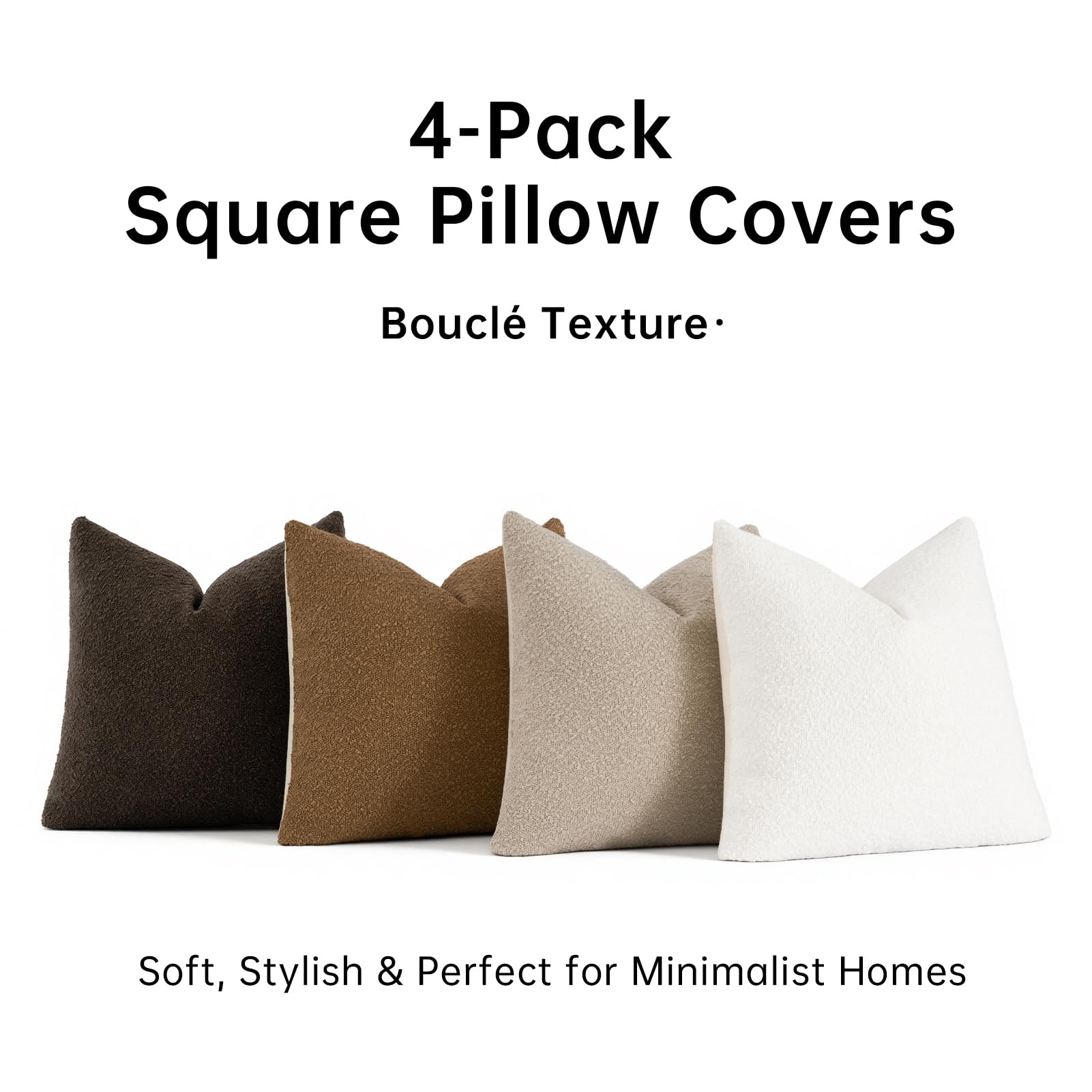 Topfinel Boucle Decorative Pillow Covers 18x18 Inches Set of 4 Neutral Cream Ivory White Pillowcase with Linen Cotton Back Chair Sofa Modern & Minimal Living Room Spring Home Decor