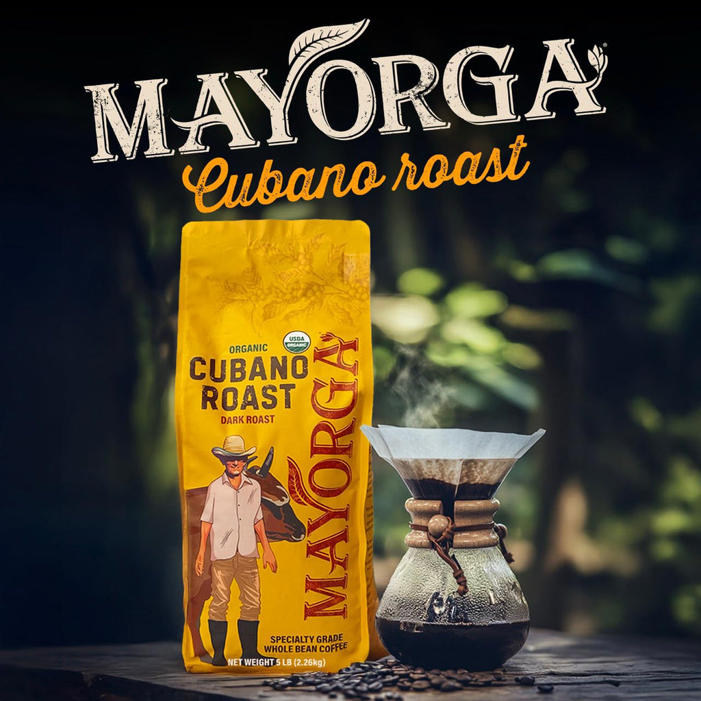 Mayorga Organic Coffee 2lb Cafe Cubano Roast - Dark Roast Whole Bean Specialty Grade Coffee, 100% Arabica, Slow Roasted, Bold and Smooth Flavor with Low Acidity - USDA Organic, Non-GMO, Kosher