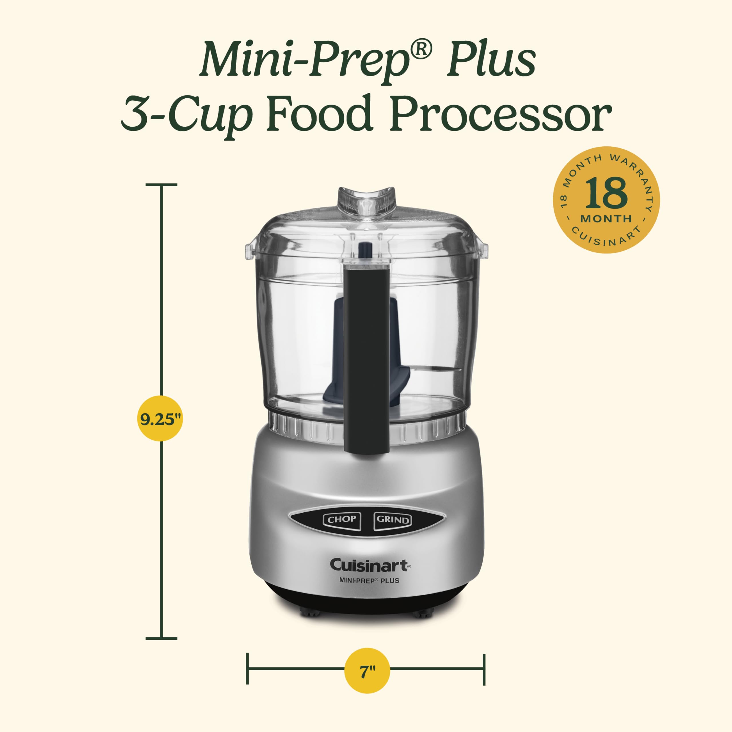 Cuisinart Mini-Prep Plus Food Processor, 24-Ounce Mini Food Processor to Chop Herbs, Vegetables, and Hard Cheese, 24-Ounce Work Bowl, Reversible Stainless Steel Blade, DLC-2ABC, Brushed Chrome