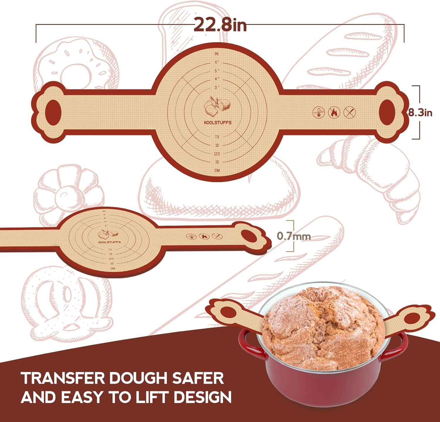 Silicone Sourdough Bread Sling Mat for Dutch Oven, 2 Pack Non-Stick & Easy Clean Reusable sourdough mat, Easy and Stable to Transfer Sourdough Bread, Round