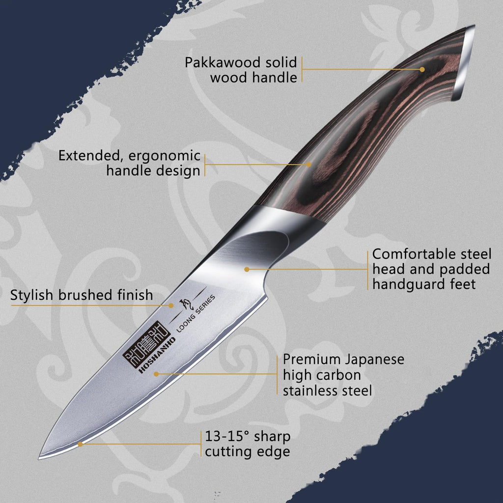 HOSHANHO 3.75 inch Paring Knife, Japanese High Carbon Stainless Steel Small Kitchen Knives, Ultra Sharp Fruit Knife with Ergonomic Pakkawood Handle