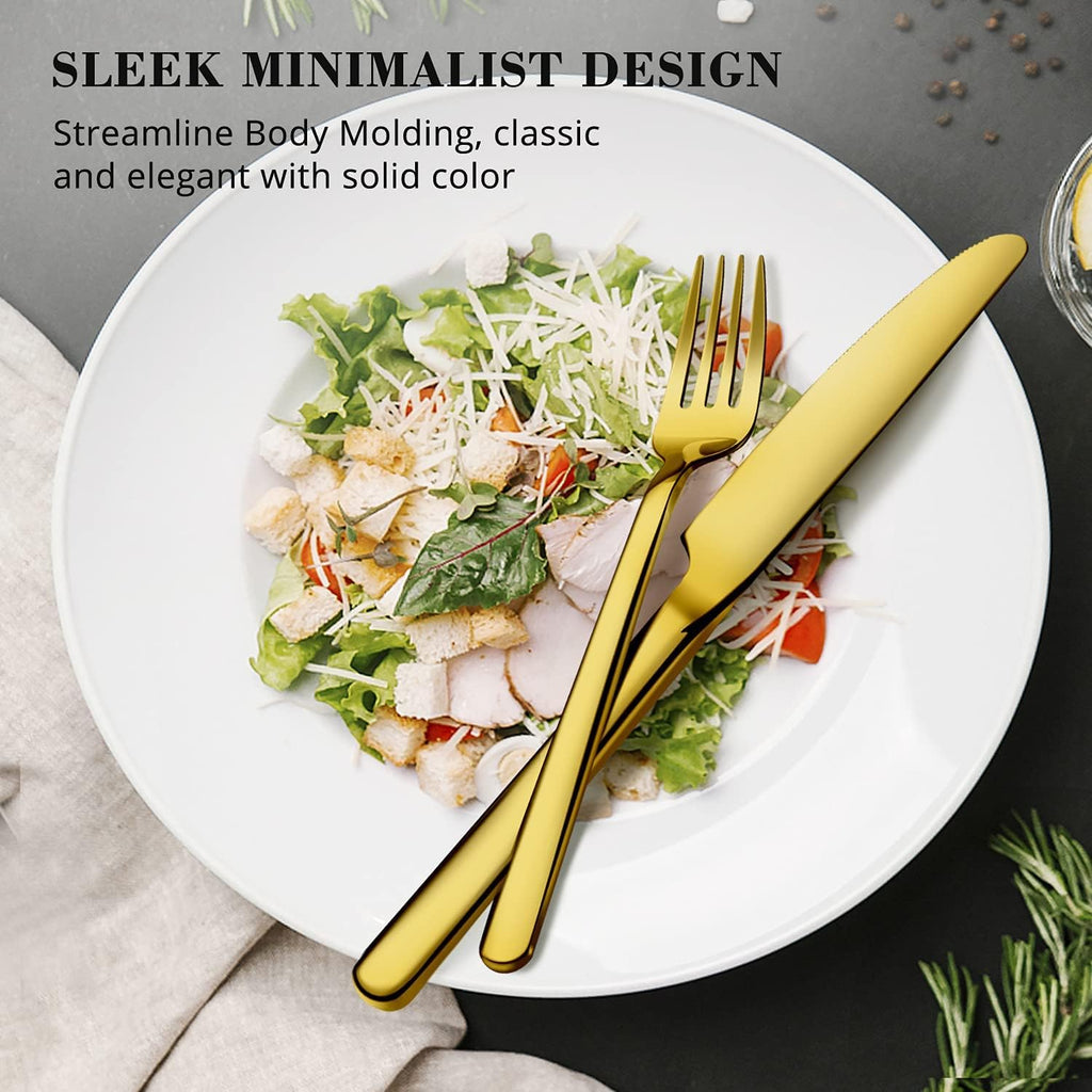 KINGSTONE Golden Silverware Set, 18/10 Gold Flatware Set for 4, Gold Mirror Finish Cutlery Set for Home Kitchen and Restaurant