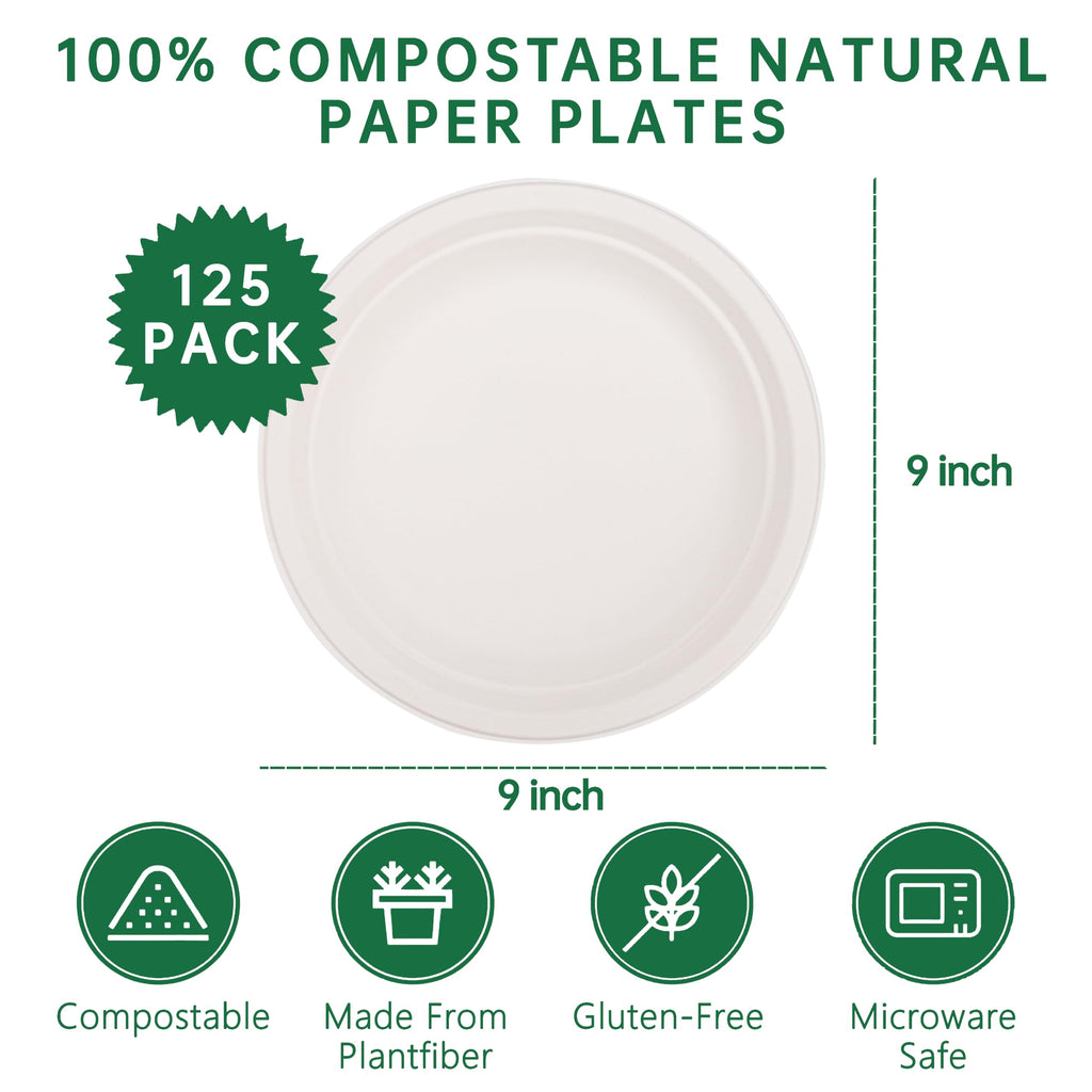 DaYammi 100% Compostable Oval Paper Plates 12 Inch, 60-Pack Heavy Duty Paper Plates Bulk,Biodegradable Bagasse,Eco-Friendly Disposable Dinner Plate for BBQ,Picnic,Party (BPI Certified,Microwaveable)