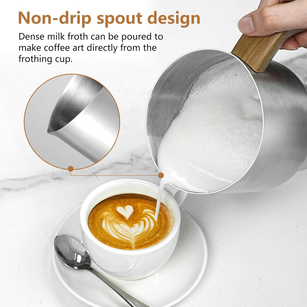 AMZCHEF 8-IN-1 Milk Frother and Steamer 21 oz, 550 Watts Split Stainless Steel Automatic Steamer, Milk's Warmer for Latte, Cappuccino, Hot Chocolate, Hot&Cold Froth, Heated Milk, Baby Food Wood&Black