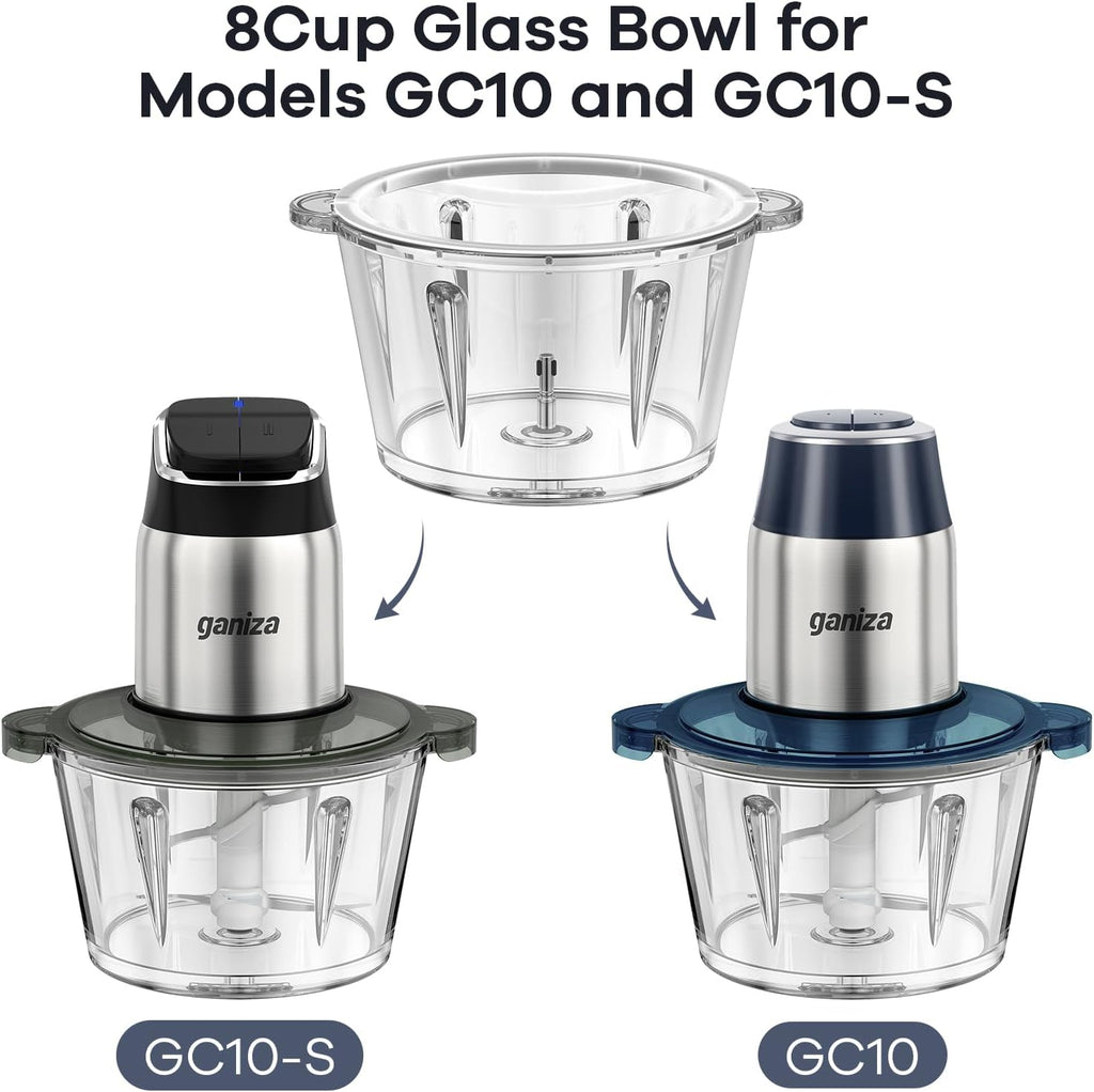 Glass Bowl Compatible with Ganiza GC10 & GC10-S Food Processor, 1PCS, 8Cup
